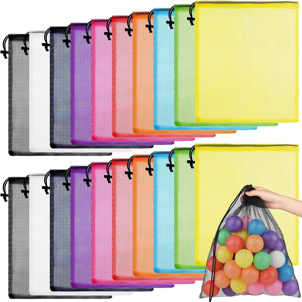PLULON 20 Pcs Mesh Drawstring Beach Bags