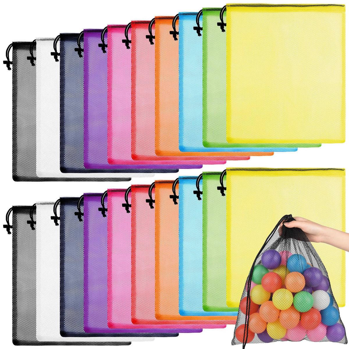 PLULON 20 Pcs Mesh Drawstring Beach Bags