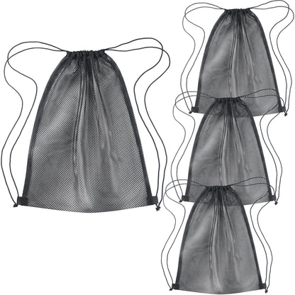 2 Pcs Mesh Drawstring Bag 16 x 20 Inch Heavy Duty Nylon Net Bags, Durable Mesh Backpack for Gym Hiking Swimming Soccer Ball Basketball Beach Toys Laundry Mushroom Foraging Etc (Black)