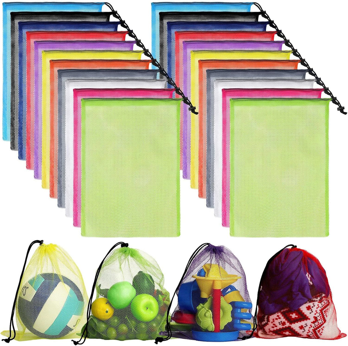44 Large Mesh Bags with Drawstring Closure - 13.78 x 15.75 Inch, Colorful Mesh Laundry, Gym, Sports, Toys Storage Sacks