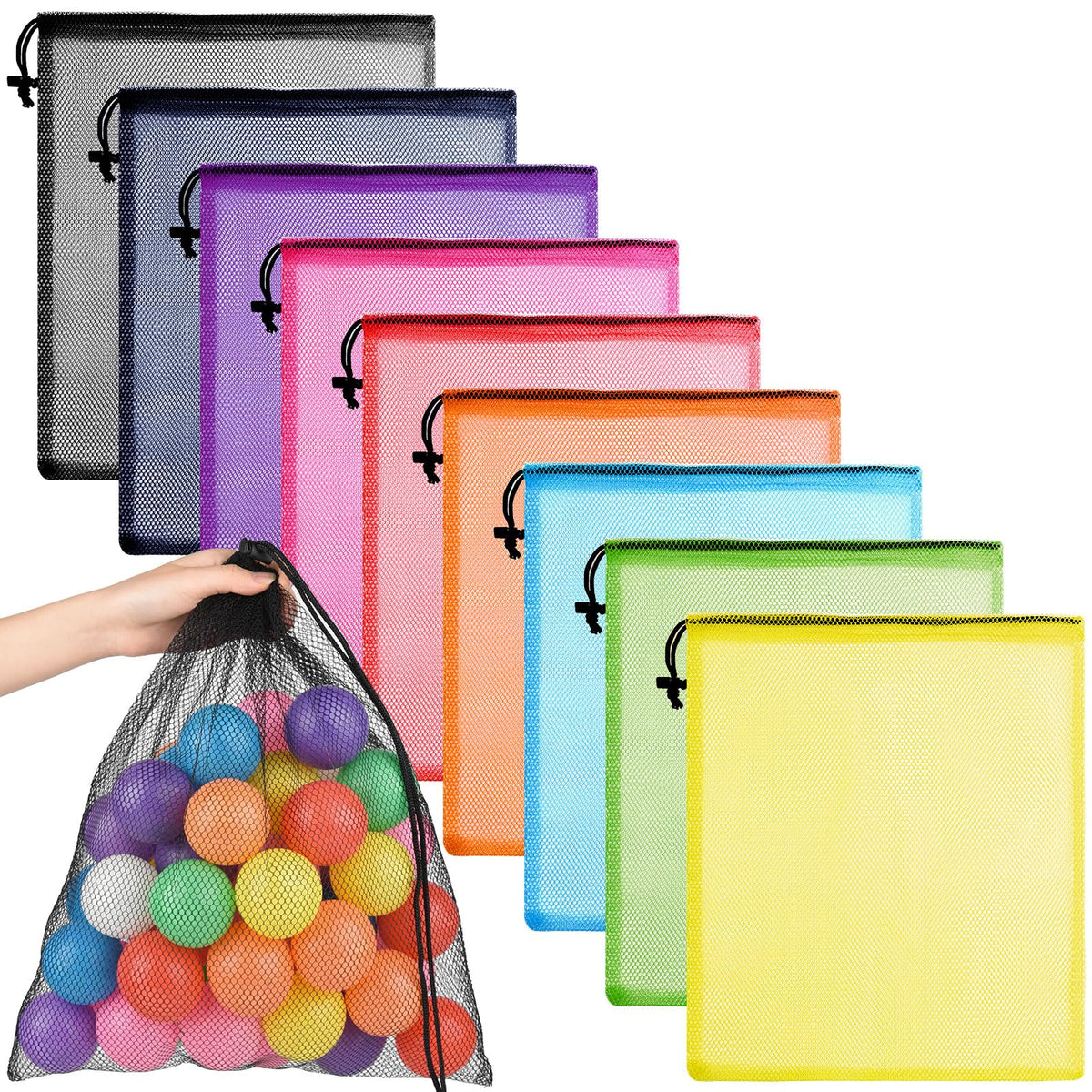 PLULON 20 Pcs Mesh Drawstring Beach Bags