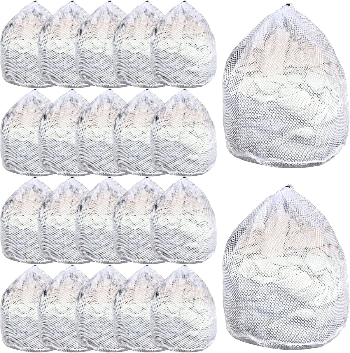 20 Pcs Mesh Laundry Bags Bulk with Drawstring 20 x 24'' White Heavy Duty Mesh Bag Machine Washable Sturdy Large Net Laundry Wash Bag for Dormitory College Apartment Travelling Camping