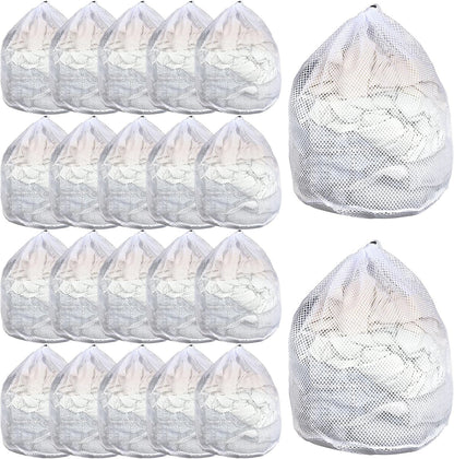 20 Pcs Mesh Laundry Bags Bulk with Drawstring 20 x 24'' White Heavy Duty Mesh Bag Machine Washable Sturdy Large Net Laundry Wash Bag for Dormitory College Apartment Travelling Camping