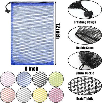 Woanger 48 Pcs Nylon Mesh Drawstring Bags 8 x 12 Inches Mesh Laundry Bag Basketball Soccer Bag Stuff Sack Nylon Bags Camping Nylon Drawstring