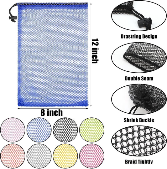 Woanger 48 Pcs Nylon Mesh Drawstring Bags 8 x 12 Inches Mesh Laundry Bag Basketball Soccer Bag Stuff Sack Nylon Bags Camping Nylon Drawstring