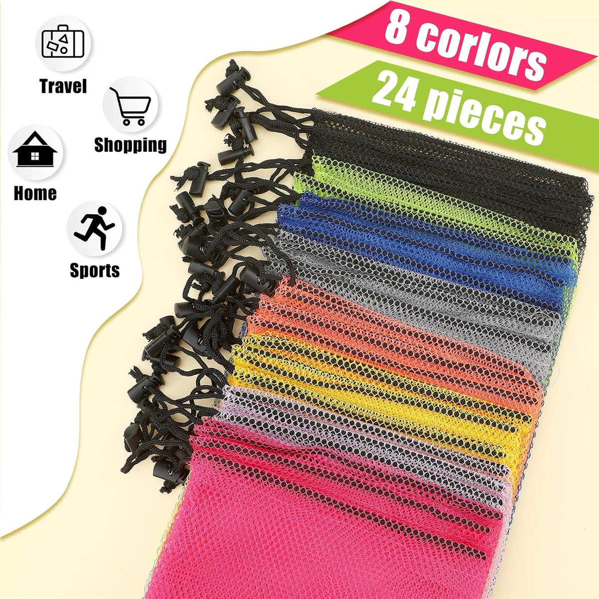 24 Pcs Mesh Bags Drawstring Mesh Laundry Bag Stuff Sack Nylon Bags Camping Nylon Bag with Drawstring Cord for Toys