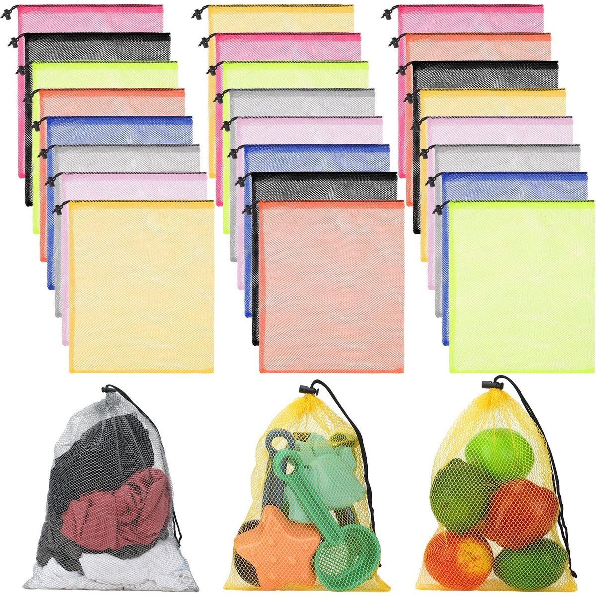 24 Pcs Mesh Bags Drawstring Mesh Laundry Bag Stuff Sack Nylon Bags Camping Nylon Bag with Drawstring Cord for Toys