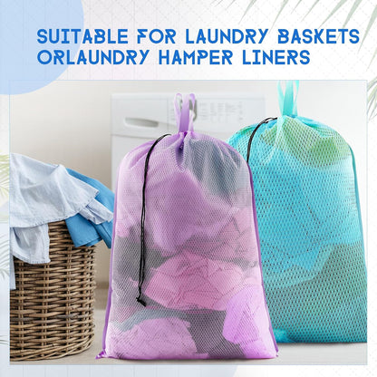 6 Pack Colorful Mesh Laundry Bags with Handles, 24 x 36 Inches