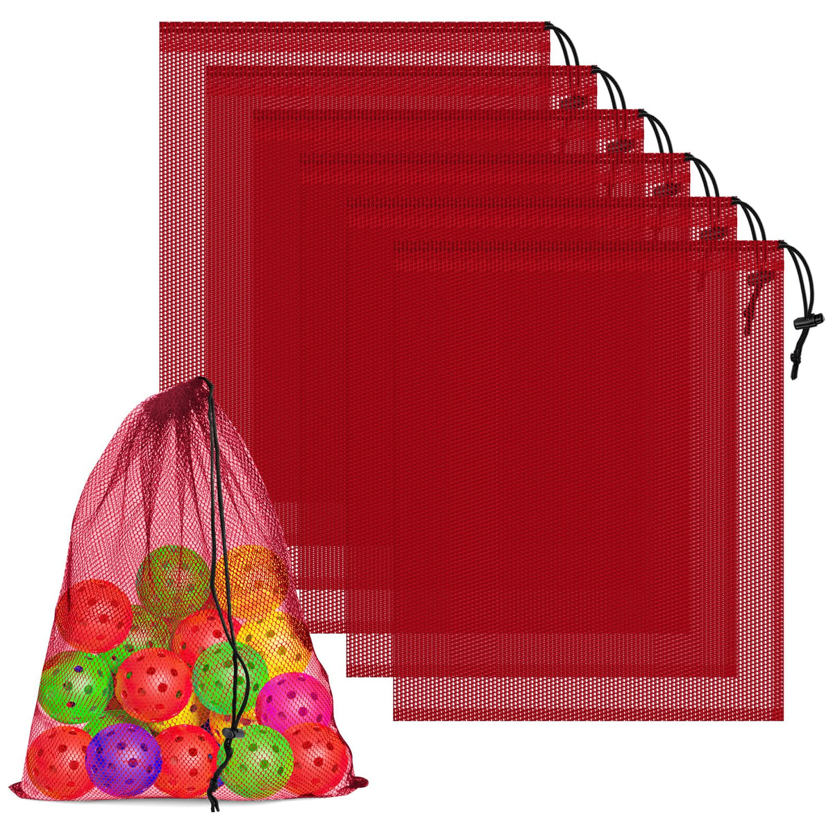 6 Pack Mesh Drawstring Bags with Lock, 14x17 for Gym, Beach, Laundry