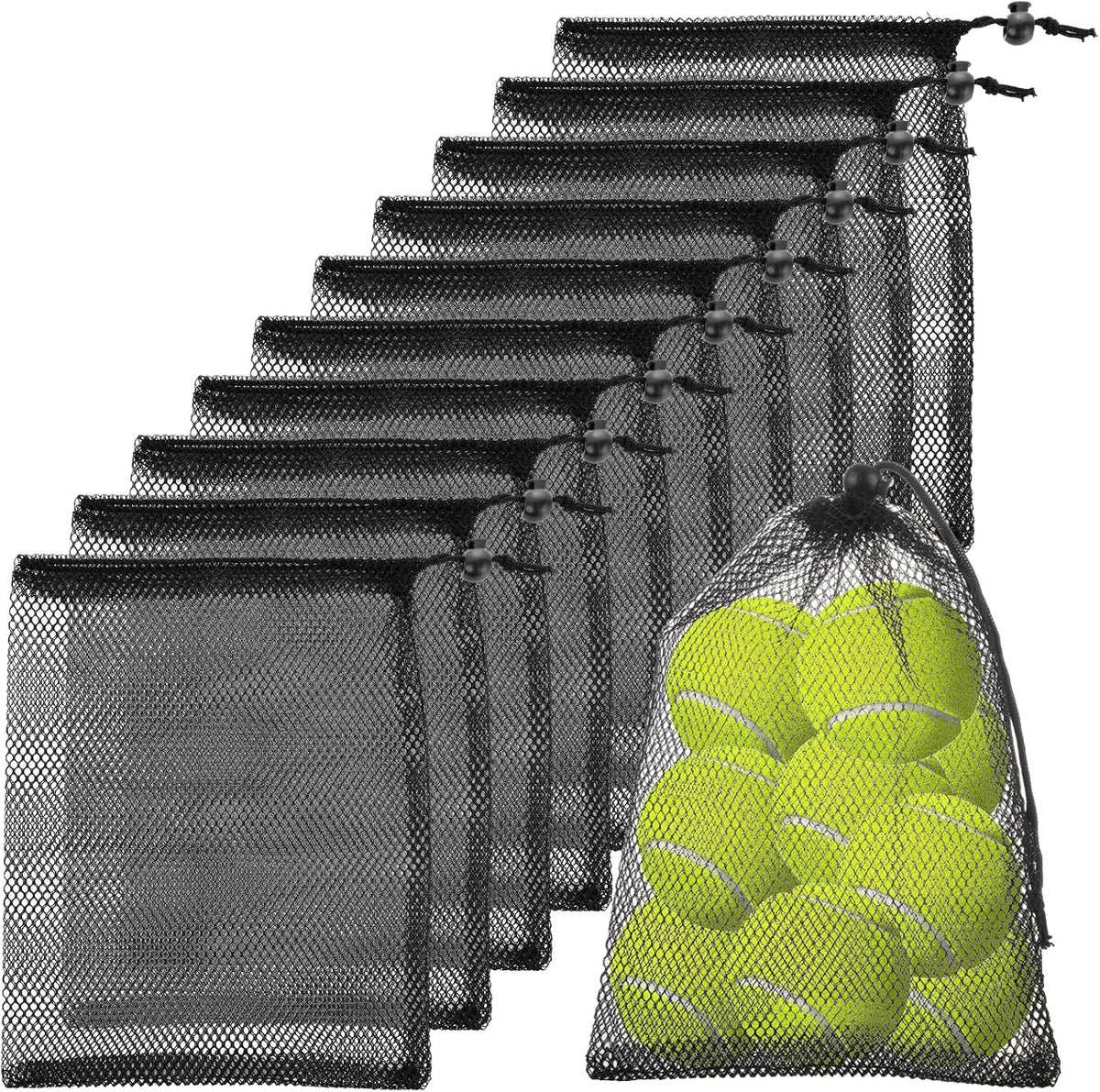 30 Pack 8 x 12 Inch Mesh Drawstring Bags, Black Nylon Mesh Bag with Cord Lock Closure, Portable Laundry Bag Golf Ball Bags for Jewelry Toys Sports Storage Outdoor