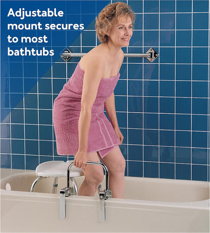 Carex Bathtub Rail with Finish Bathtub Grab Bar Safety Bar for Seniors and Handicap for Assistance Getting in and Out of Tub, Easy to Install on Most Tubs, Chrome, 1 Count
