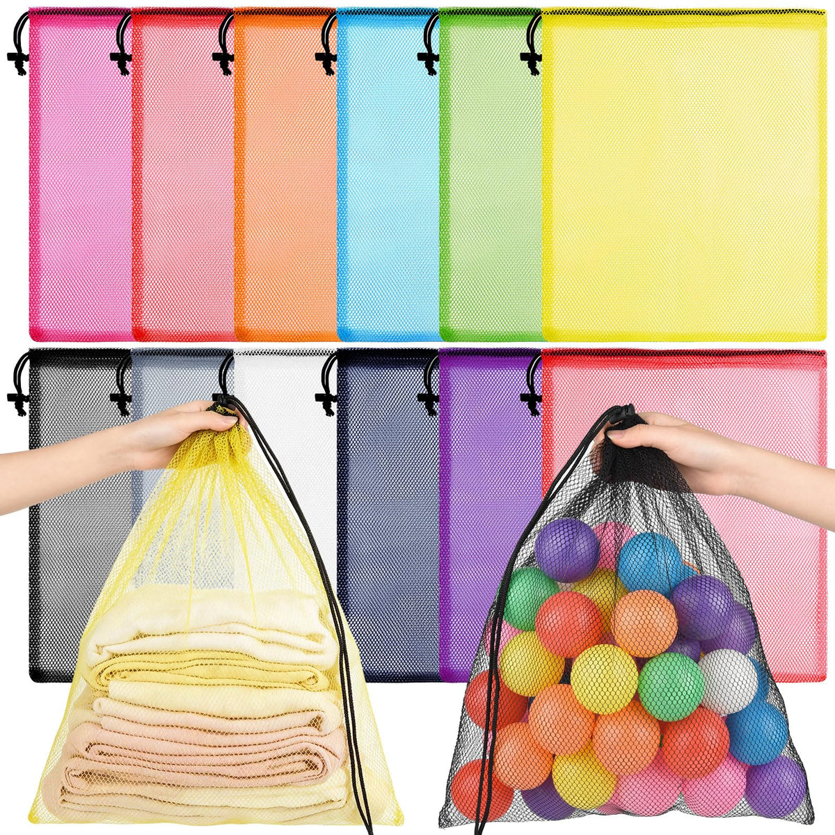 PLULON 20 Pcs Mesh Drawstring Beach Bags
