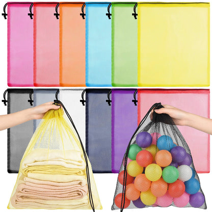PLULON 20 Pcs Mesh Drawstring Beach Bags