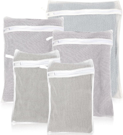 5-Piece Organic Cotton Laundry Bags with Zipper and Hanging Loop, 3 Sizes (S, M, L) Mesh Laundry Bag, Durable Cotton Mesh Laundry Bag for Delicate Underwear and Socks.