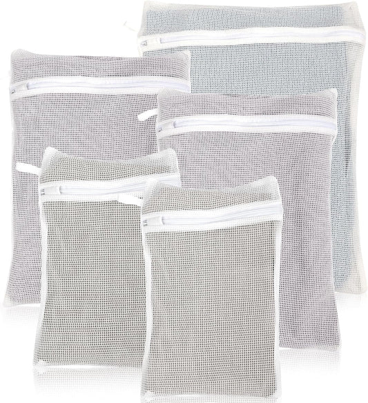 5-Piece Organic Cotton Laundry Bags with Zipper and Hanging Loop, 3 Sizes (S, M, L) Mesh Laundry Bag, Durable Cotton Mesh Laundry Bag for Delicate Underwear and Socks.