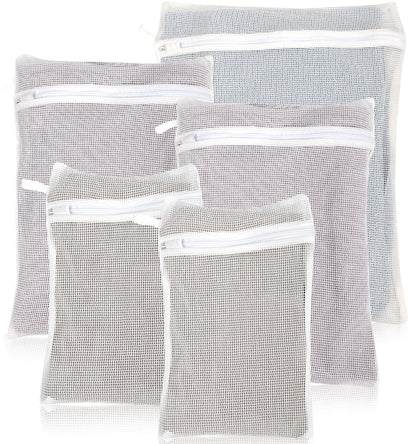5-Piece Organic Cotton Laundry Bags with Zipper and Hanging Loop, 3 Sizes (S, M, L) Mesh Laundry Bag, Durable Cotton Mesh Laundry Bag for Delicate Underwear and Socks.