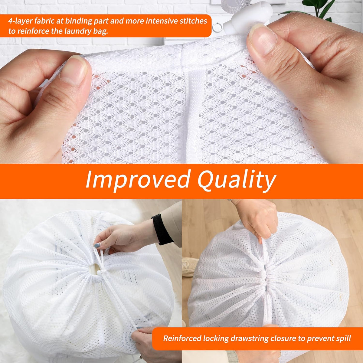 Polecasa 2 Pack Heavy Duty Diamond Mesh Laundry Bag, 24x36", White
