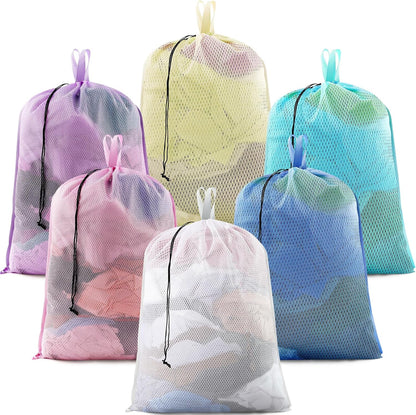 6 Pack Colorful Mesh Laundry Bags with Handles, 24 x 36 Inches