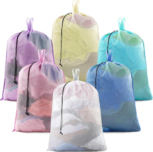 6 Pack Colorful Mesh Laundry Bags with Handles, 24 x 36 Inches
