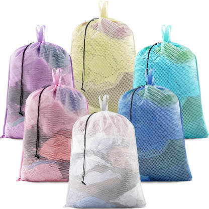6 Pack Colorful Mesh Laundry Bags with Handles, 24 x 36 Inches
