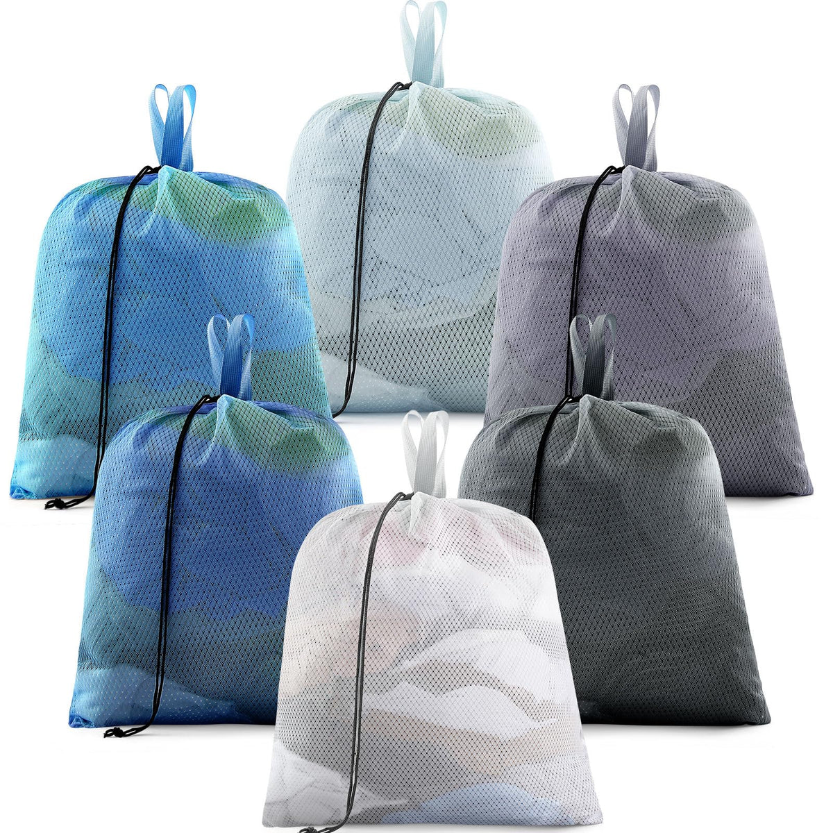 6 Pack Colorful Mesh Laundry Bags with Handles, 24 x 36 Inches