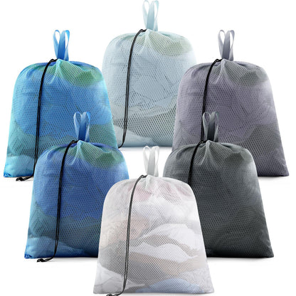 6 Pack Colorful Mesh Laundry Bags with Handles, 24 x 36 Inches
