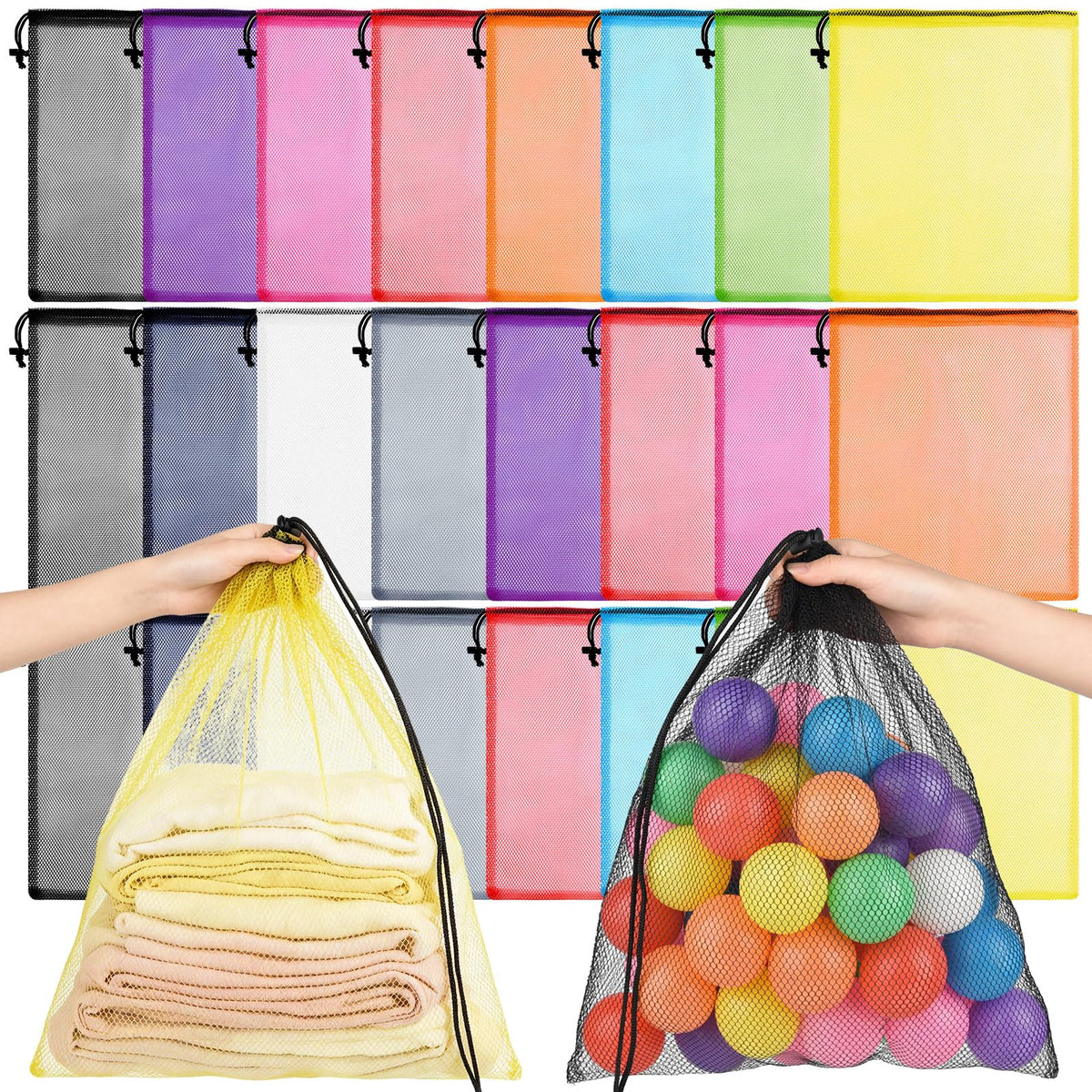 PLULON 20 Pcs Mesh Drawstring Beach Bags
