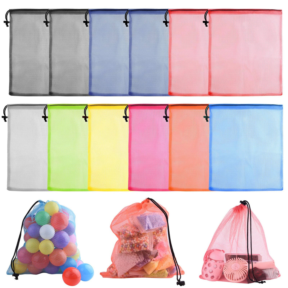 PLULON 20 Pcs Mesh Drawstring Beach Bags