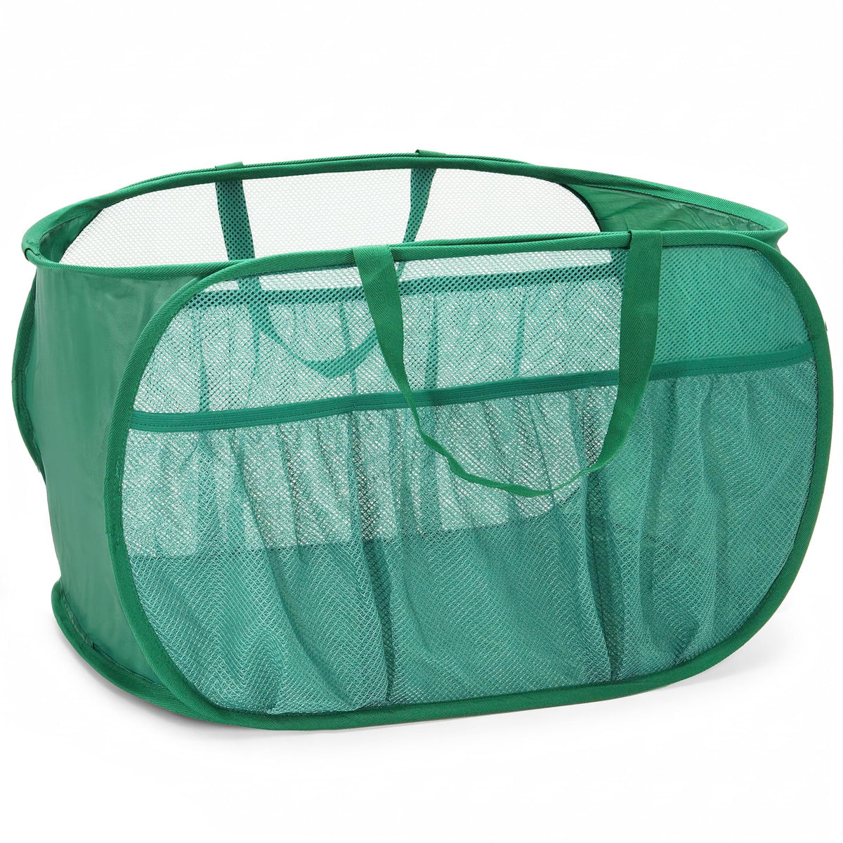 2 Pack Collapsible Laundry Baskets, Upgrade Pop Up Laundry Hamper with Convenient Bags, Foldable Laundry Basket Mesh Light Weight, Easy to Carry Clothes Hampers for Laundry, Dorm, Toys, Travel White