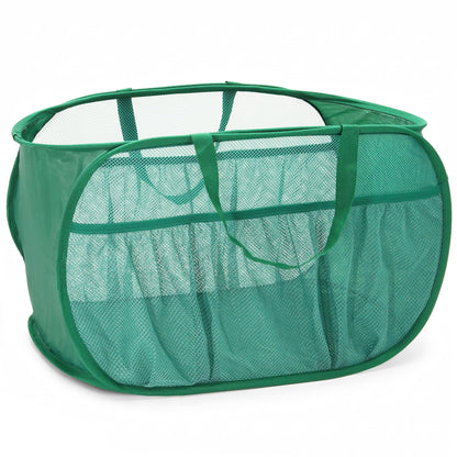 2 Pack Collapsible Laundry Baskets, Upgrade Pop Up Laundry Hamper with Convenient Bags, Foldable Laundry Basket Mesh Light Weight, Easy to Carry Clothes Hampers for Laundry, Dorm, Toys, Travel White