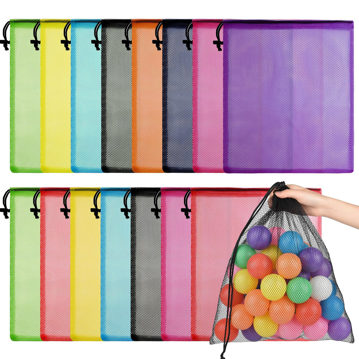 PLULON 20 Pcs Mesh Drawstring Beach Bags