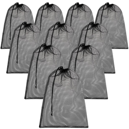 TecUnite 10 Pack Mesh Drawstring Bags for Laundry, 11.8 x 7.5 Inch, White