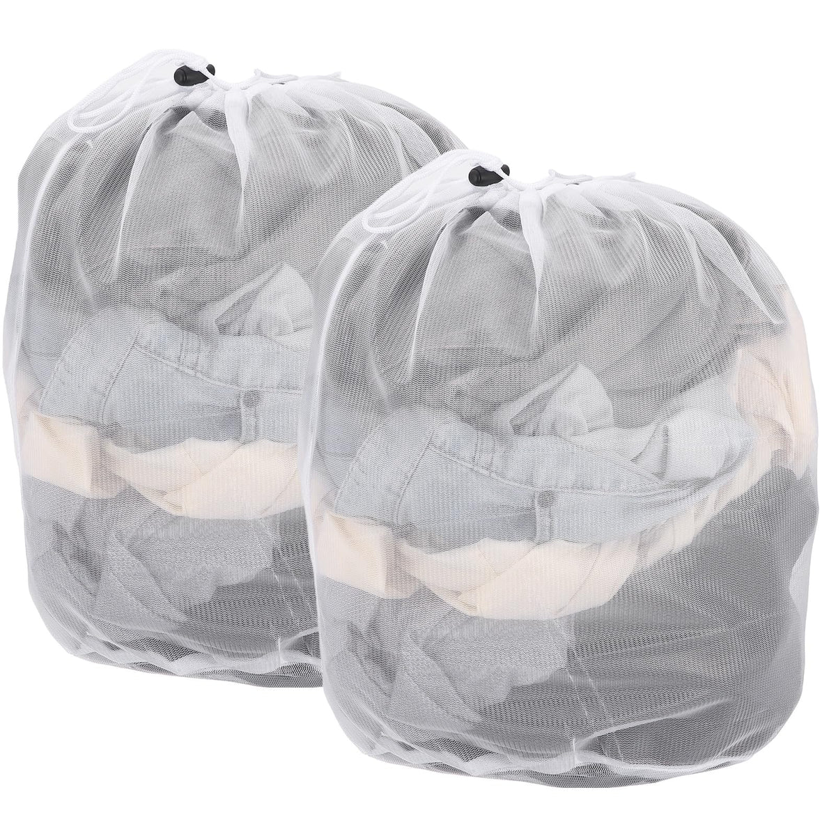 uxcell Mesh Laundry Bag, Drawstring Net Laundry Bag 2Pcs 15.7x11.8" White