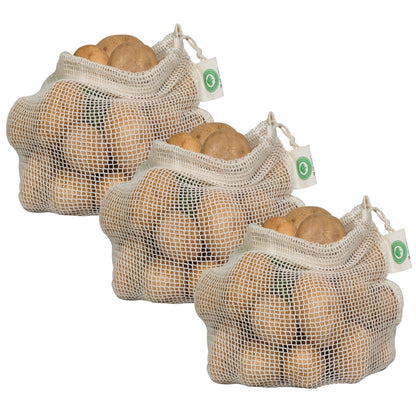 Reusable Garlic Storage Bags - Organic Cotton Garlic Mesh Bags with Drawstring - Washable Garlic Holder Storage - Net Garlic Keeper Sacks - Onion Potato Storage Bags - Root Vegetable Sacks (3 Large)