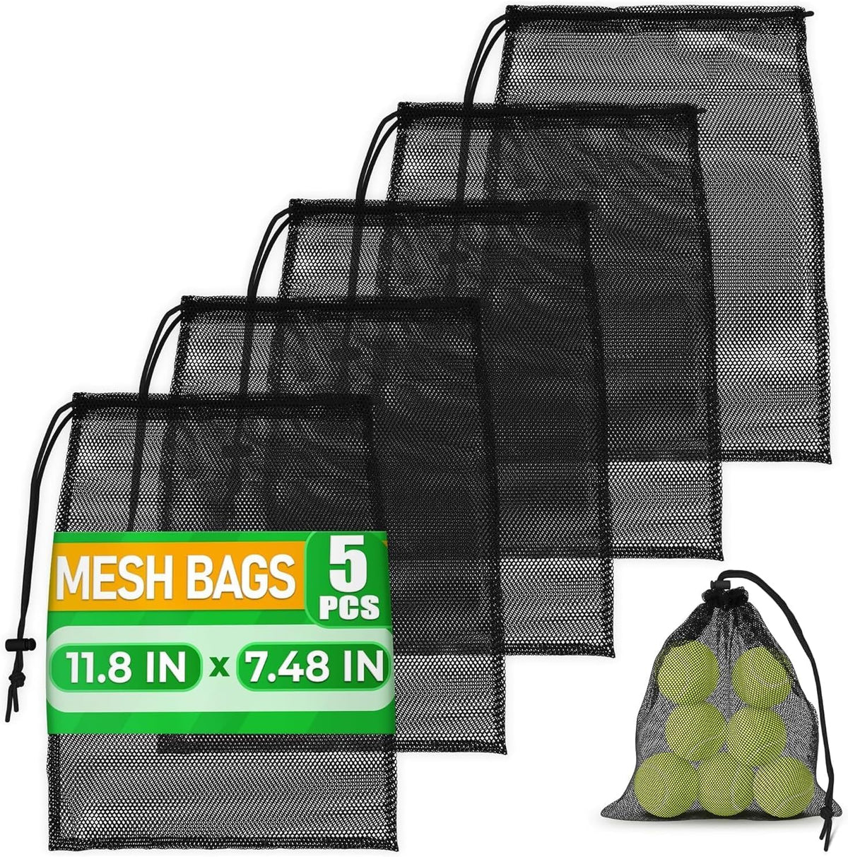 10 Pcs Small Mesh Bags Drawstring, 11.8"x7.48", Polyester (Black)