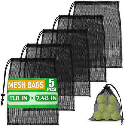 10 Pcs Small Mesh Bags Drawstring, 11.8"x7.48", Polyester (Black)