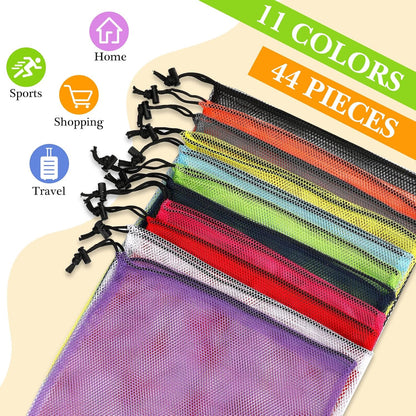 44 Large Mesh Bags with Drawstring Closure - 13.78 x 15.75 Inch, Colorful Mesh Laundry, Gym, Sports, Toys Storage Sacks