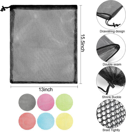 iMucci 12Pcs Mesh Bag 13"X15.5" Drawstring Gym Bag Nylon Mesh Drawstring Bag with Cord Lock Closure for Collecting Toys Travel Sports