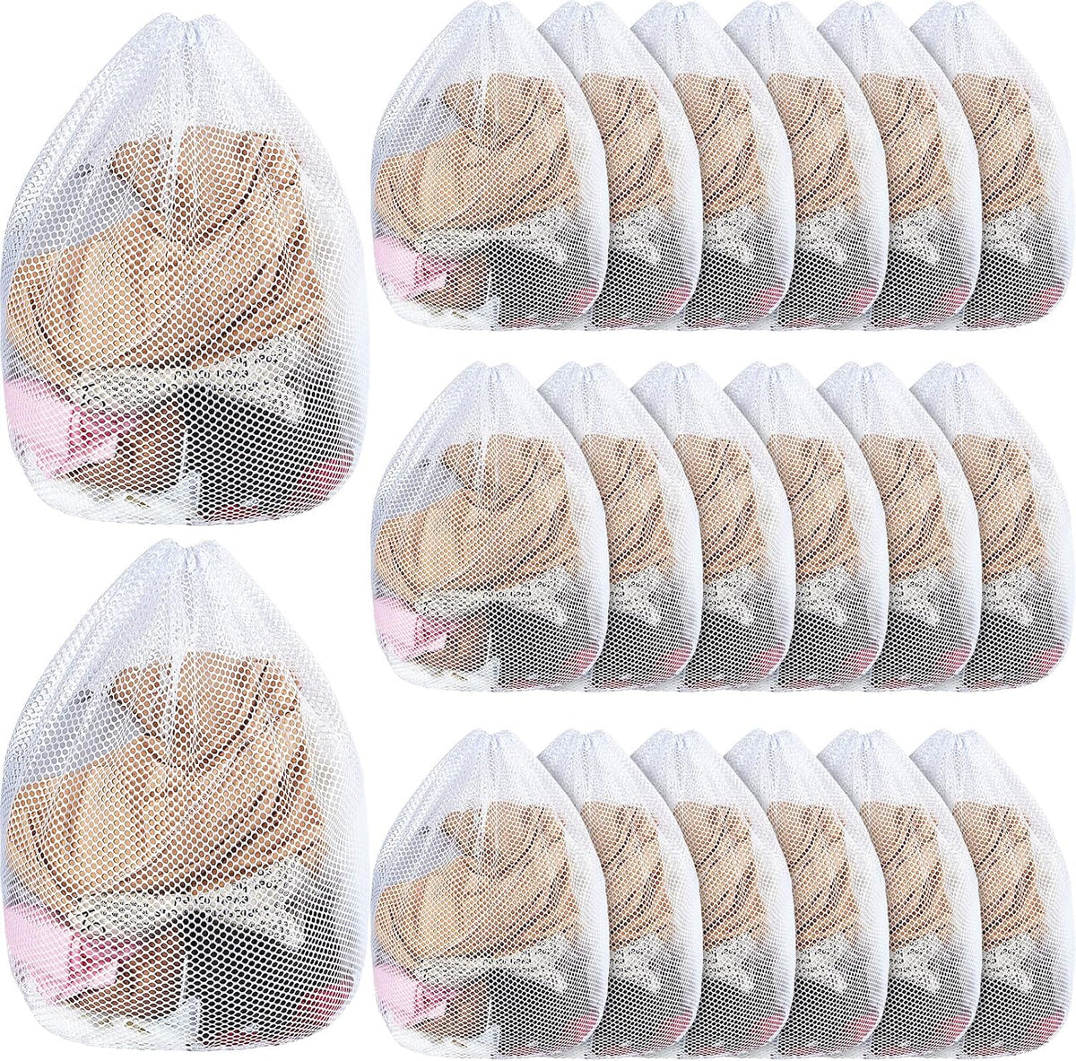 20 Pcs Mesh Laundry Bags Bulk with Drawstring 20 x 24'' White Heavy Duty Mesh Bag Machine Washable Sturdy Large Net Laundry Wash Bag for Dormitory College Apartment Travelling Camping