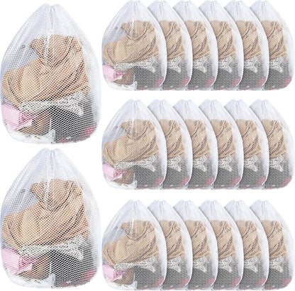 20 Pcs Mesh Laundry Bags Bulk with Drawstring 20 x 24'' White Heavy Duty Mesh Bag Machine Washable Sturdy Large Net Laundry Wash Bag for Dormitory College Apartment Travelling Camping