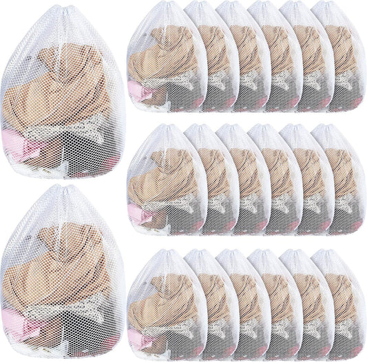 20 Pcs Mesh Laundry Bags Bulk with Drawstring 20 x 24'' White Heavy Duty Mesh Bag Machine Washable Sturdy Large Net Laundry Wash Bag for Dormitory College Apartment Travelling Camping