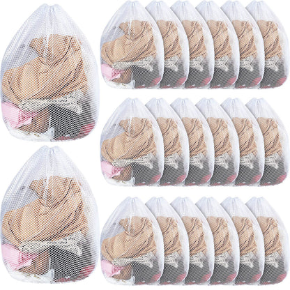 20 Pcs Mesh Laundry Bags Bulk with Drawstring 20 x 24'' White Heavy Duty Mesh Bag Machine Washable Sturdy Large Net Laundry Wash Bag for Dormitory College Apartment Travelling Camping