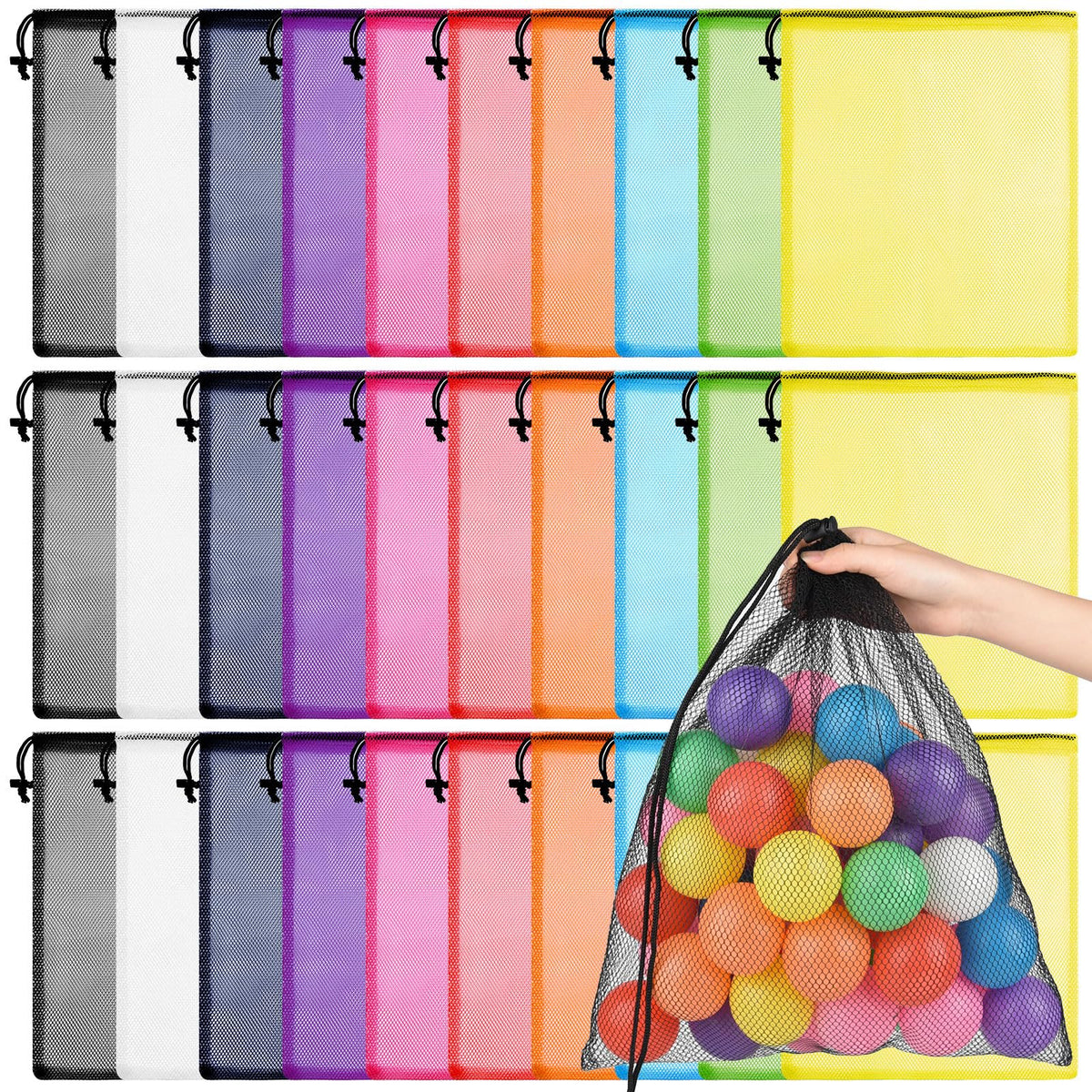 PLULON 20 Pcs Mesh Drawstring Beach Bags