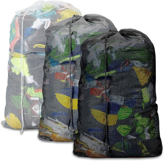 Dalykate Mesh Laundry Bags, 24" x 36", Heavy Duty with Reinforced Handles, Foldable & Portable, Drawstring Closure, 3-Pack Mixed Colors