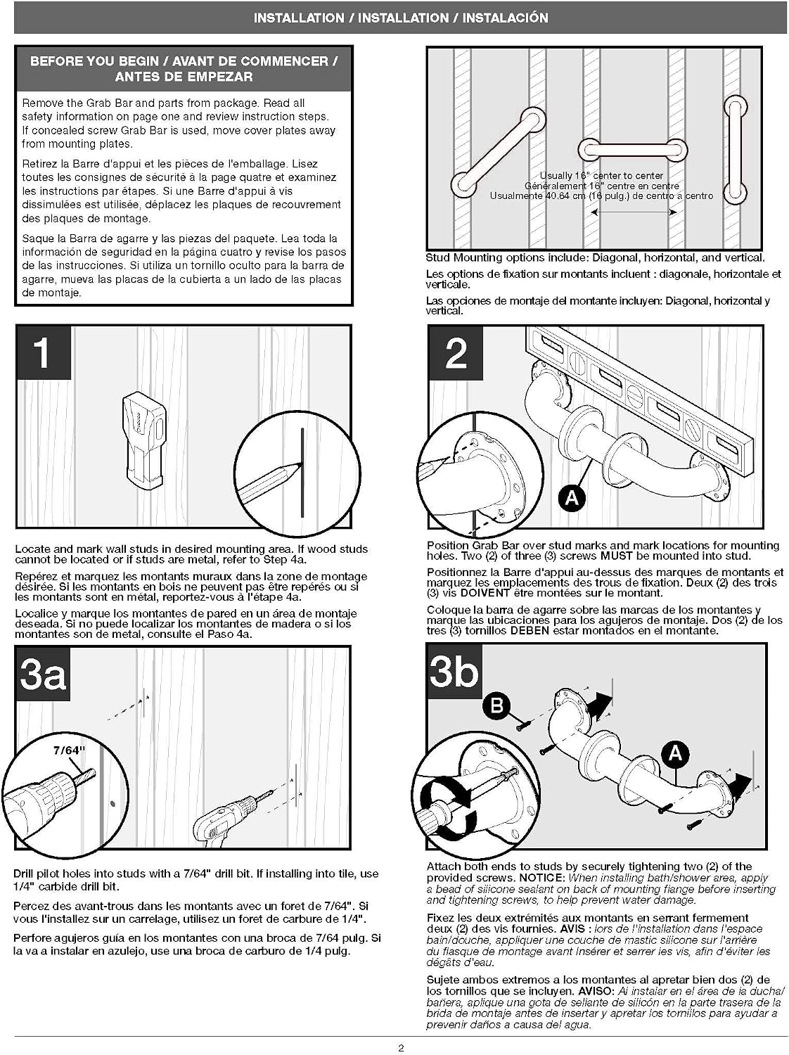 Delta Carlisle (1-Pack) 16' Shower Grab Bar Seniors ADA Compliant Satin Nickel 450 lb Capacity Bathroom Safety Handle for Shower, Bathtub | Wall Mounted Balance Assist, Grip DCL5916-BN