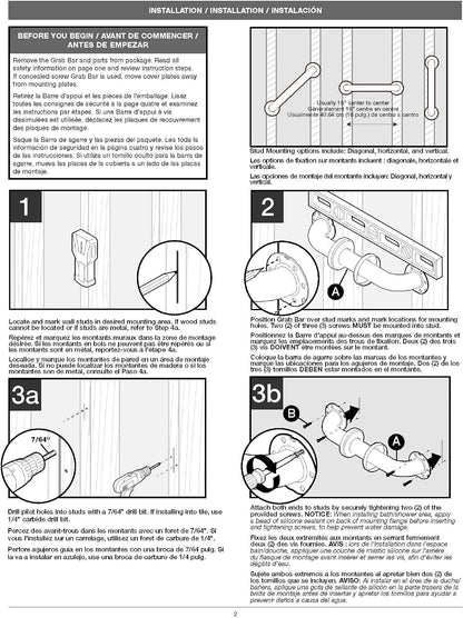 Delta Carlisle (1-Pack) 16' Shower Grab Bar Seniors ADA Compliant Satin Nickel 450 lb Capacity Bathroom Safety Handle for Shower, Bathtub | Wall Mounted Balance Assist, Grip DCL5916-BN