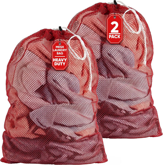 Handy Laundry Mesh XL Laundry Bag 24"x36" 2-Pack, Heavy Duty, Red