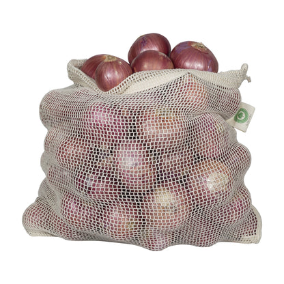 Reusable Garlic Storage Bags - Organic Cotton Garlic Mesh Bags with Drawstring - Washable Garlic Holder Storage - Net Garlic Keeper Sacks - Onion Potato Storage Bags - Root Vegetable Sacks (3 Large)